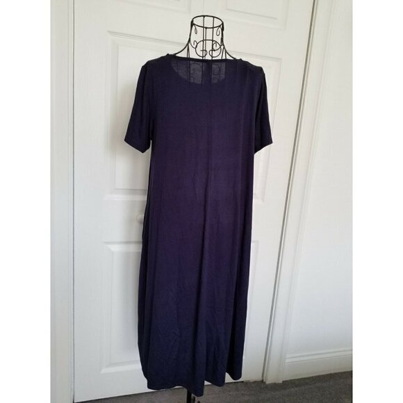 Zenana Viscose Stretch Jersey Short Sleeve Round Neck A Line Dress Navy Sz (L) - Picture 1 of 8